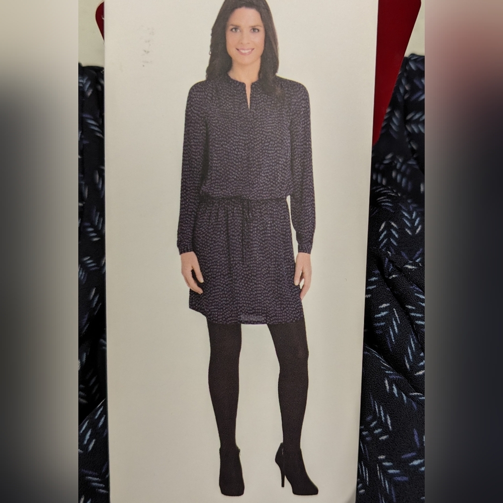 NWT Hillary Radley Long Sleeve Half Button Tie Waist Mini Dress M Printed 8400